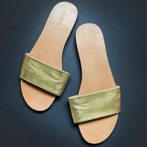 JCREW MIRROR GOLD FLAT SLIDE, SIZE 9